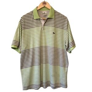 VTG Lacoste Polo Cotton Color-Block Stripe Golf Resort Green Gray Men's 5, XXL